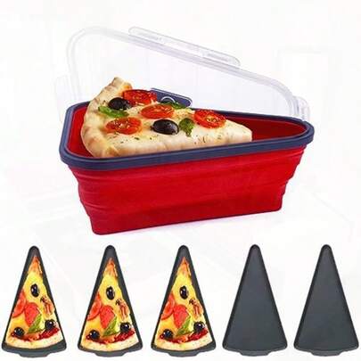 Reusable Silicone Pizza Storage Container Expandable And Collapsible With 5 Microwavable Serving Trays Keeps Fresh Organizes And Saves Space Red