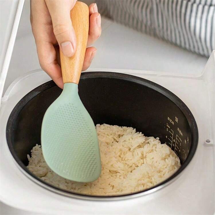 2 Pack Silicone Rice & Potato Server With Wooden Handle - Durable, Heat-Resistant Kitchen Spoon For Nonstick Pans And Cookers, Durable Standing Rice Spatula Serving Spoon For Grains - 綠色 - 查看 7