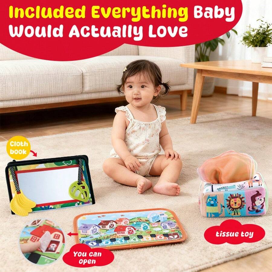 Baby Toys 6 To 12 Months - Baby Tissue Box Toys Montessori Toys For Babies 6-12 Months Soft Crinkle Infant Sensory Toys For 1 Year Old Early Learning Toys Baby Boys Girls - Multicolor - View 1