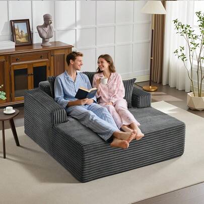 Dragonpad Oversized Chaise Lounge Chair Sofa Bed,Indoor Corduroy Cloud Boneless Single Couch Sofa With 4 Pillows Armrests & Deep Seat No Assembly Comfy Sleeper Couch Bed Reading Chairs For Living Room, High-Density Foam Filling,54x61inch