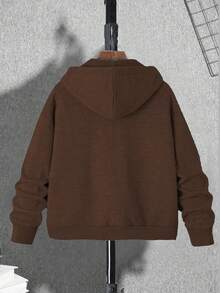 Teens/Youth Boys' Oversized Hoodie Jacket, Casual College Style, Comfortable & Fashionable, Versatile & Practical, Soft Fabric, Suitable For Daily Wear, School, Outings, Outdoor Activities, All Seasons, Great Gift - Brown - View 4