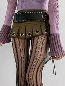 1 Pair Retro Striped Thigh Highs, Feminine Romantic Sheer Tights, Sexy & Slimming - Black - View 6