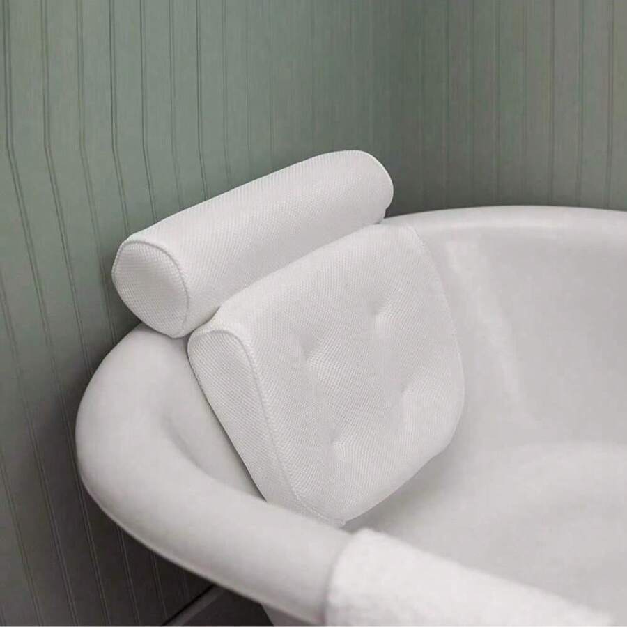 Bath Tub Pillow, Supports Neck, Head And Back, With Anti-Slip Suction Cups And Breathable Mesh Fabric - White - View 1