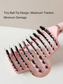 Pink Bristle Hair Brush, Hollow Wide-Tooth Comb - Pink - View 2