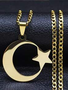 1 Peça Colar com Corrente de Aço Inoxidável em Formato de Lua Crescente e Estrela Islâmica do Ramadã, Pingente de Jóia na Cor Dourada, Acessório de Moda Presente Adequado para Uso Diário por Homens e Mulheres, Requintado para Halloween, Natal, Dia do Professor, Feriados, Aniversário