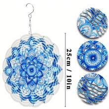 1pc 10-Inch Hanging Wind Chime, Mandala Flower Design Pattern, Dynamic Rotating Wind Chime With 360° Hook, Spring And Summer Patio Balcony Elegant Decoration, It Is The Classic Choice For Your Relatives And Friends - 10"/25cm - View 3