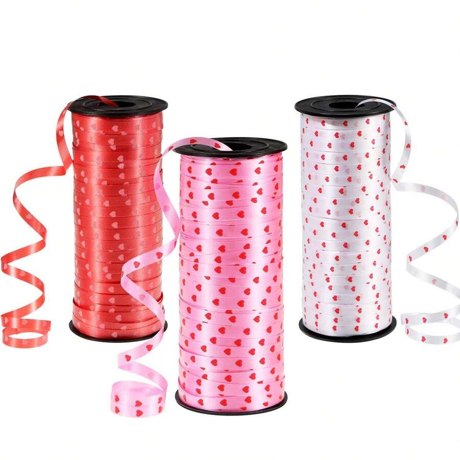 1/3 cuộn ruy băng xoắn hình trái tim, thích hợp để trang trí và gói quà cho Ngày của Mẹ, Ngày Valentine, đám cưới, lễ đính hôn, kỷ niệm, mỗi cuộn dài 100 thước (màu đỏ, trắng, hồng hình trái tim) - Nhiều màu - Xem 1