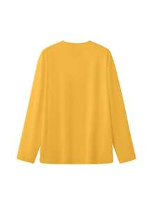 美式休闲字母印花长袖T恤，女士百搭上衣，秋冬季 - 黃色 - 查看 11