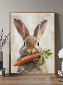1pc Easter Bunny Print Cute Easter Rabbit Floral Spring Easter Bunny And Carrot Kids Room Wall Decor Easter Printable Vintage Decoration Rabbit Art, Bedroom Decor, Living Room Decor, Wall Art, Home Decor, Room Decor, Canvas Wall Art, Poster, Framed Wall Art, Frame Optional - Multicolor - View 1