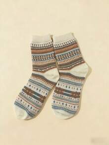 5pcs/3pcs/1pc Vintage Mid-Calf Socks, Comfortable Christmas/Thanksgiving/New Year Gift, Random Assortment