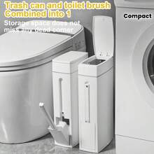Trash Can,Bathroom Orginazor   Slim Corner Trash Can For Home Use With A Toilet Brush, Designed For Bathrooms And Toilets, Featuring A Plastic Lid.Bathroom Organization And Storage,Kitchen Essentials,Trash Cans For Bedroom,Bathroom Deccor,Bathroom Accesssories,Bathroom Storage,Kitchen,Room Decor,Bathroom Essentials,Home Essentials, Trash Can,Bathroom,Kitchen Essentials,Garbage Bin,Bathroom Deccor,Baño,Laundry Room Accescories - 白色 - 查看 12