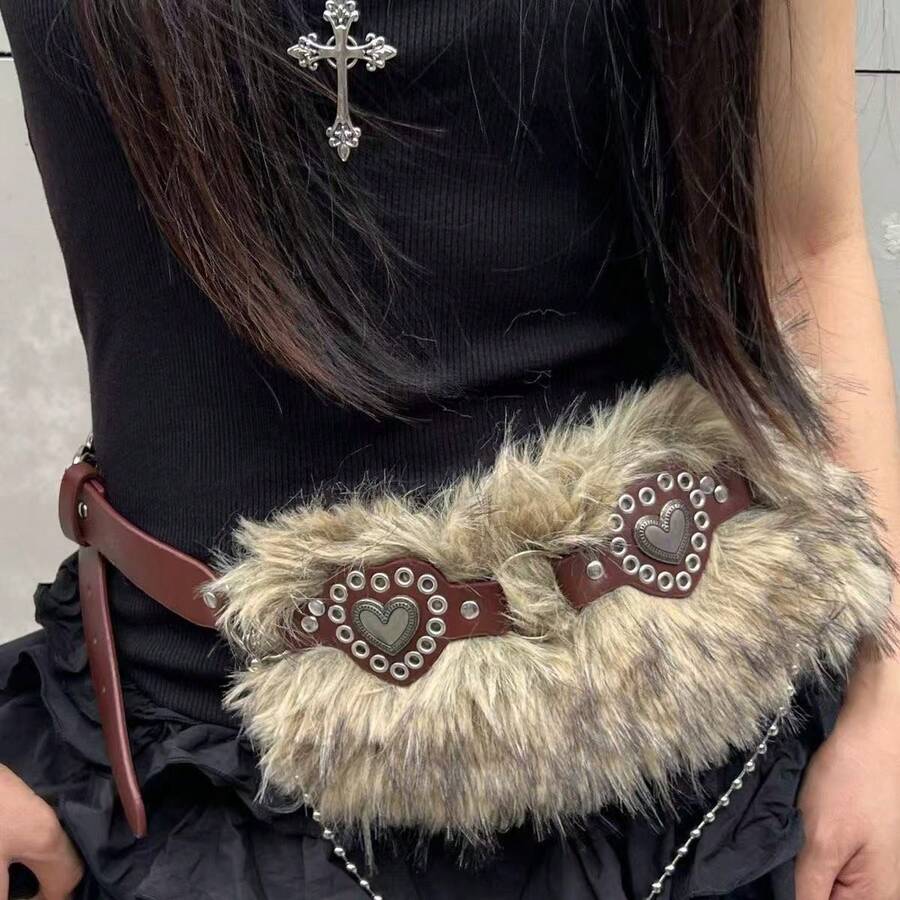 1pc Bohemian Vintage Brown Fuzzy Waist Belt For Women, Suitable For Skirts, Woven - Multicolor - View 1