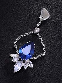 1枚可调节链条蓝钻戒指，经典个性化订婚戒指，皇冠设计风格手部珠宝戒指，女士款