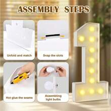 27.56/39.4 Inch Lighted KT Board Mosaic Numbers 0-9 Frame, Suitable For Wedding, Birthday, Graduation Ceremony DIY Assembly, Christmas, Easter, New Year Holiday Decoration (Bulb Components Included, Batteries And Hot Melt Gun Not Included) - White - View 6