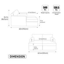 YOGLAD 63.39" Wide Modular 2-Seater Sofa, Chenille Upholstered Convertible Sleeper Sofa Couch With Cushions, Oversized Loveseat Sofa Bed For Living Room Bedroom Apartment, Deep Seat Comfy Couch With Pocketed Spring Cushion, Adjustable Combination Sectional Sofa For Small Spaces, Soft Chenille Fabric Couch With Supportive Backrest & Armrests, Easy Assembly Convertible Sofa Bed For Guests - 灰褐色 - 查看 2
