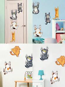 1 pieza Calcomanías de gato - Estilo clásico Decoración de pared autoadhesiva extraíble, Tema animal con ilustraciones de gatos juguetones, Perfecto para puertas y decoración del hogar, Decoración de gato