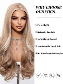 Peluca sintética ondulada de 28 pulgadas de largo con degradado de marrón, raya al medio, rubio claro, rizos largos para mujeres para uso diario, fiestas, cosplay, vacaciones, Halloween, Navidad, Año Nuevo, festivales de música, regalos para niñas, regalos de graduación de verano, regalos preparados, regalos de Halloween y Navidad - Resaltar marrón - Ver 7