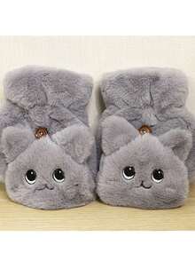 1双卡通可爱休闲街头派对涤纶刺绣露指兔毛手套，保暖加厚女士冬季派对、约会、学生手套 - Flap Mittens - 查看 7