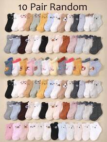 20/10/6 双婴儿袜，颜色随机，印有可爱卡通图案。舒适简约，男女宝宝均适用，是日常穿着和送礼的理想之选。小耳短袜，四季皆宜。 - 彩色 - 查看 17