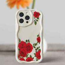 Funda de Teléfono de Silicona con Rosas Rojas, Hojas Verdes, Fondo Blanco, Onda Suave para 11 Pro 8 Plus SE (2022) 6S 12 (2020) 14 X 15 13 16 XS 4 6 XR 16e, Funda de Uso Diario, Protección de Teléfono, Patrón de Rosa, Textura de Ola, Funda Ligera, Funda a Prueba de Golpes, Carcasa Protectora, Regalo para Ella, Usuarios de - Color mixto 1 - Ver 2