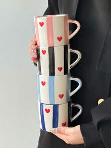 1件套陶瓷杯碟,经典简约条纹ins风咖啡杯碟,小众设计高品质马克杯、茶杯、家用水杯,适合拍照、送礼、生日、情人节、婚礼等场合,大容量美式咖啡杯,可作为礼物赠送亲朋好友。 - 彩色 - 查看 9