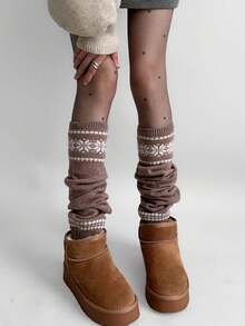 1 Pair Japanese Style Leg Warmers, Women's Thick Snowflake Knit Leg Warmers, Versatile For Autumn/Winter