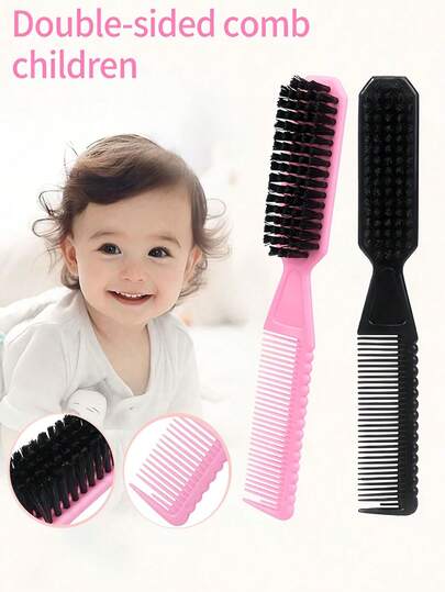 2-In-1 Double-Sided Brush Set, Suitable For Children, Includes Hair Brush And Fine Comb, Ideal For Styling Baby Hair At Home