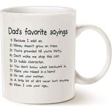 Funny Dads Favorite Sayings Coffee Mug, Funny Dadisms Written In A Top Ten List, Best Birthday Gifts For Dad, Father Cup, White 11 Oz - trắng - Xem 1