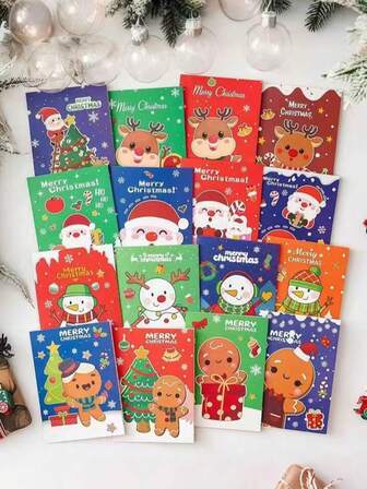24pcs-Christmas Mini Notebook, Christmas Stocking Stuffer, 3.3in*4.7in Christmas Mini Notepad Christmas Theme Pocket Notebook Snowman Santa Claus Pattern Notebook Small Notebook Christmas Party Christmas Gift