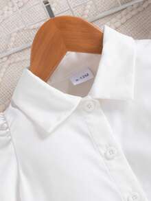 秋冬季女婴宫廷风白色玫瑰纽扣衬衫+红色吊带裙+贝雷帽套装 - 粉色 - 查看 5