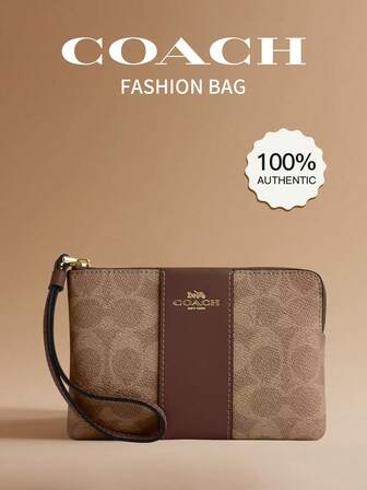 Coach Corner Zip Wristlet Wallet For Women Small Clutch Purses Wrist Wallet Bag In Signature Canvas With Stripe,CW854 IMXHE