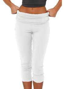 Women's Fold Up Leggings  Cute Pleated Low Rise Stretch Yoga Pants  Loose  Comfortable  Slim Fit  Stylish Slim Fit  Suitable For Yoga  Fitness  Leisure Activities  School  Exercise  Home  Office  Running  Jogging - 白色 - 查看 1
