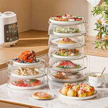 1pc Multi-Function Microwave Splash Cover - Heat Resistant Up To 200°C, 360° Splash Protection, Food Preservation Cover, Suitable For Vegetables, Fruits And Dishes - Stackable Plastic Lid, Suitable For Camping, Outdoor Barbecue And Home Use, Essential For Camping, Stackable Heat-Resistant Plastic Design