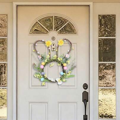 Easter Wreath Door Hanger Egg And Daisy Floral Accents Front Door Wall Hanging Decor