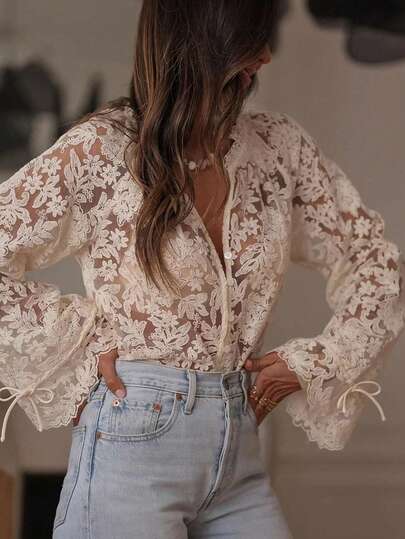 Delicate Lace Crochet Hollow Out Blouse