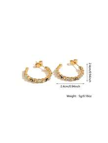 一对恶魔之眼C形金色耳环，镶嵌蓝色水晶眼睛元素 - 金黃色 - 查看 3