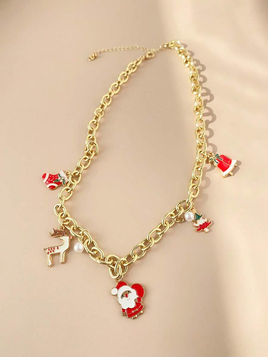 1pc Christmas Deer Pendant Necklace, Elegant Necklace Charm Jewelry Gift For Women, Suitable For Christmas, Daily Wear, Party - Gold - View 1