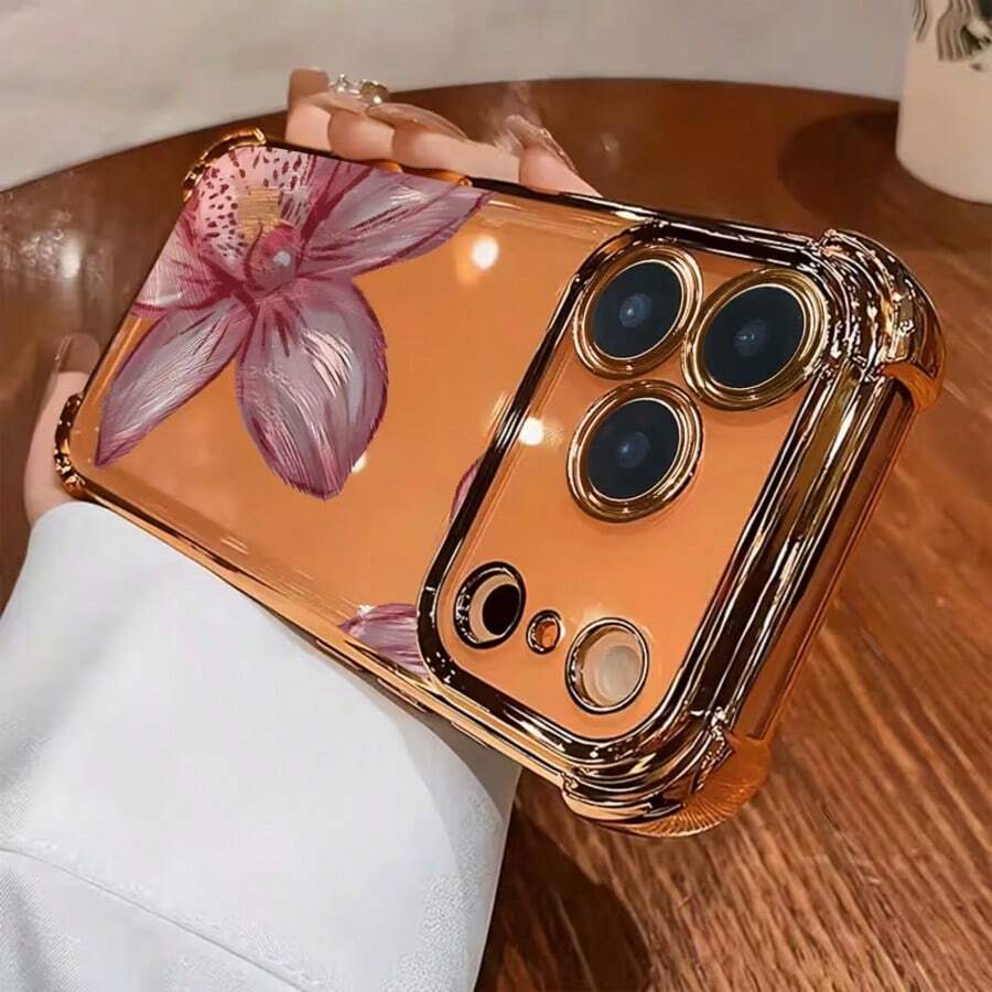 Soft TPU Shockproof Phone Case With Pink Peach Blossom Pattern, Compatible With Apple 17/17 Pro/17 Pro Max/16/16 Pro/16 Plus, Minimalist & Fashionable, Best Valentine's Day Gift - Orange - View 1