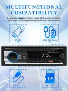 1 Din Car Radio Stereo Multimedia MP3 Player, Digital Bluetooth, FM Audio Music, USB Interface With Car AUX Input