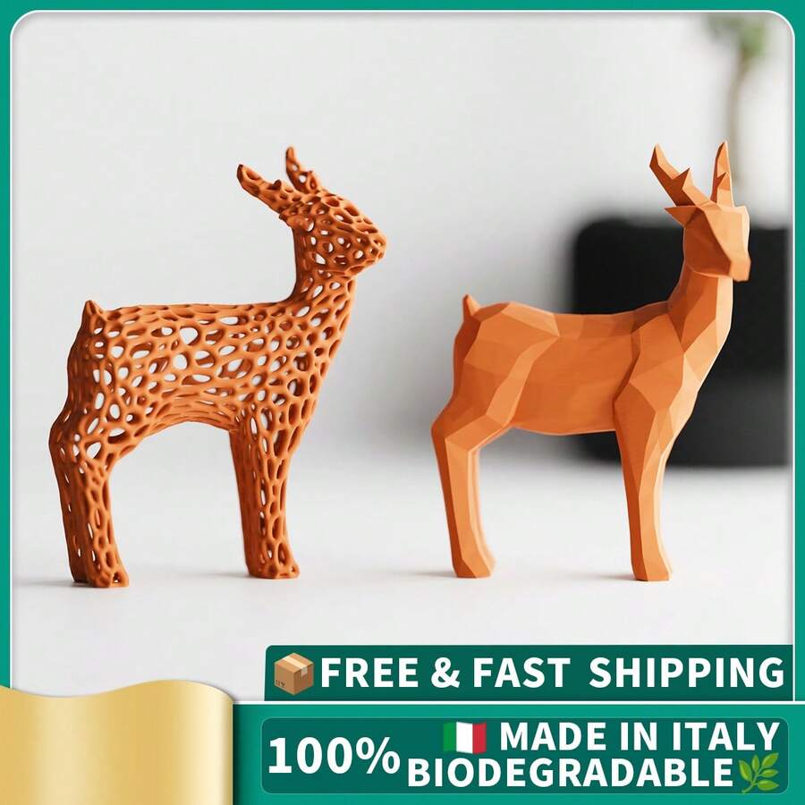 ORIZZONTE Set Of 2 Christmas Reindeer Sculptures – Geometric Design And Organic Perforated Structure – Modern Decorations For Christmas, Home Or Office – Unique Gift Idea – 100% Made In Italy, Shipping From Italy - 橘色 - 查看 1