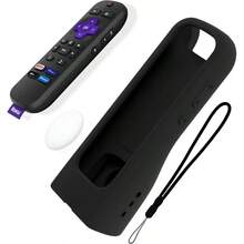 AWYYGripStand™ Remote Cover: Compatible With AirTag And Tile Mate Fits Roku Express 4K+ Voice/HDR With Side Buttons Streaming Stick 4K Stands Upright Secure Grip Black Ultra By 73andSunny - Siêu đen - Xem 1