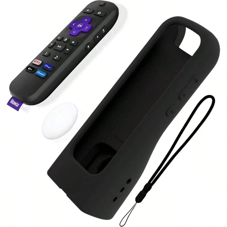 AWYYGripStand™ Remote Cover: Compatible With AirTag And Tile Mate Fits Roku Express 4K+ Voice/HDR With Side Buttons Streaming Stick 4K Stands Upright Secure Grip Black Ultra By 73andSunny - Siêu đen - Xem 1