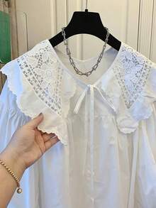 ii Peter Pan Collar Sweet Loose Long Sleeve Versatile Blouse For Women - White - View 3