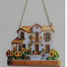 2D Flat, 1pc Cute Wooden Multifunctional House-Shaped Key Holder With 4 Metal Hooks, Suitable For Wall Decor, Porch Decor, Room Decor, Villa Decor, Home Decor All Seasons, 2D Flat - Multicolor - View 15