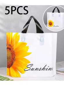 50 Peças Sacos de Presente de Plástico Reutilizáveis com Estampa Brilhante de Girassol, Design em Forma de Coração, Adequado para Compras, Festa e Ocasiões Especiais - Perfeito para Casamento, Festa de Aniversário, Decoração de Feriados, Dia das Mães, Cerimônia de Formatura, Sacos de Presente de Decoração de Girassol, Presentes de Inauguração, Comemorações de Aniversário, Decorações de Festa de Primavera/Verão, Sacos de Compras de Roupas