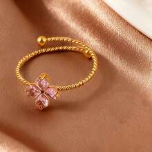 Elegant Multicolor Four-Leaf Clover Ring, Stainless Steel Open Ring For Women, Suitable For Daily Wear, Party Stacking, And Wonderful Jewelry Gift - Four Leaf Clover - View 13