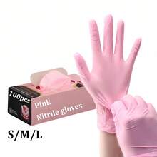 100只粉色丁腈一次性手套，耐用舒适，适用于厨房、染发、美容院等场所。防水、防静电、持久耐用，也可用于浴室和家居用品。 - 淺粉色 - 查看 12