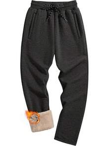 Men's Winter Pants Warm Sherpa Lined Sweatpants Heavyweight Thermal Lounge Athletic Track Joggers - 深灰色石楠花 - 查看 1