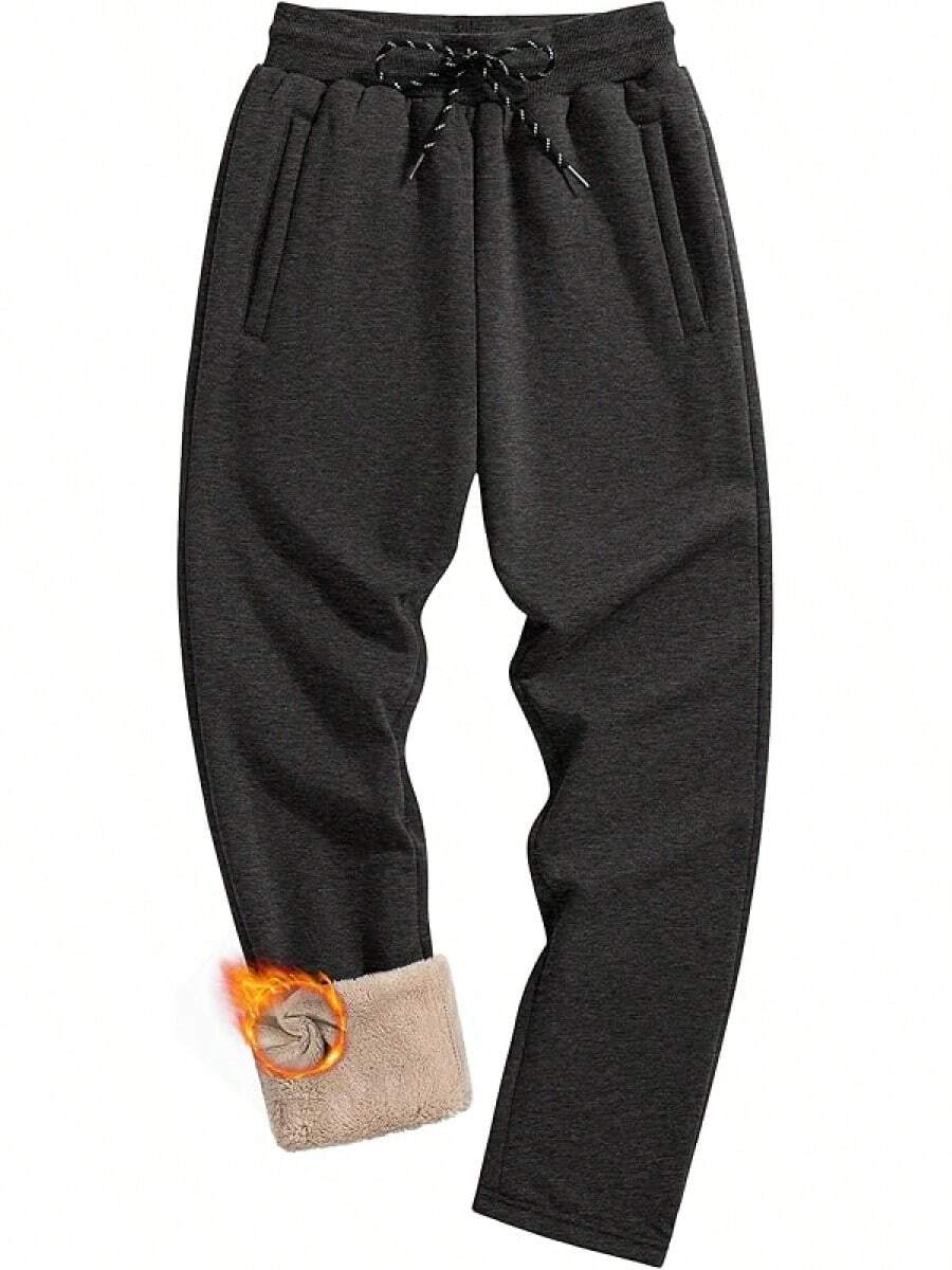 Men's Winter Pants Warm Sherpa Lined Sweatpants Heavyweight Thermal Lounge Athletic Track Joggers - 深灰色石楠花 - 查看 1