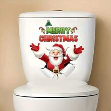 1pc Christmas Snowman & Tree Toilet Sticker, Funny Bathroom Decor, Suitable For Room, Living Room, Wall, Kitchen, Bedroom, Christmas Wall Sticker - Red and White - View 3